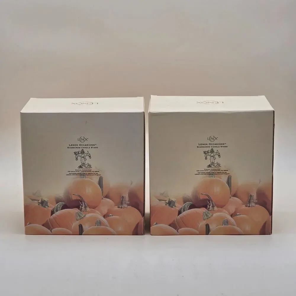 Lenox Occasions Scarecrow Candle Stand Porcelain Set of 2 New in Original Boxes